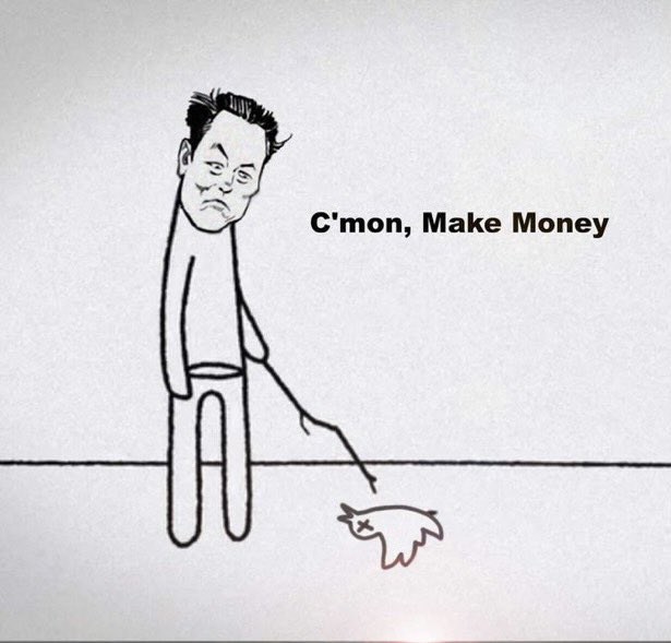 Musk standing over dead bird saying ‘c’mon, make money’